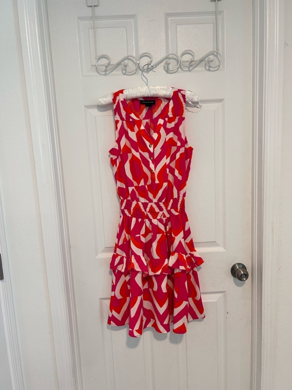Stella & Julie Pink + Orange Abstract Sleeveless Dress Maximalism Size S